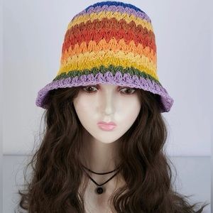 Color block rainbow bucket hat